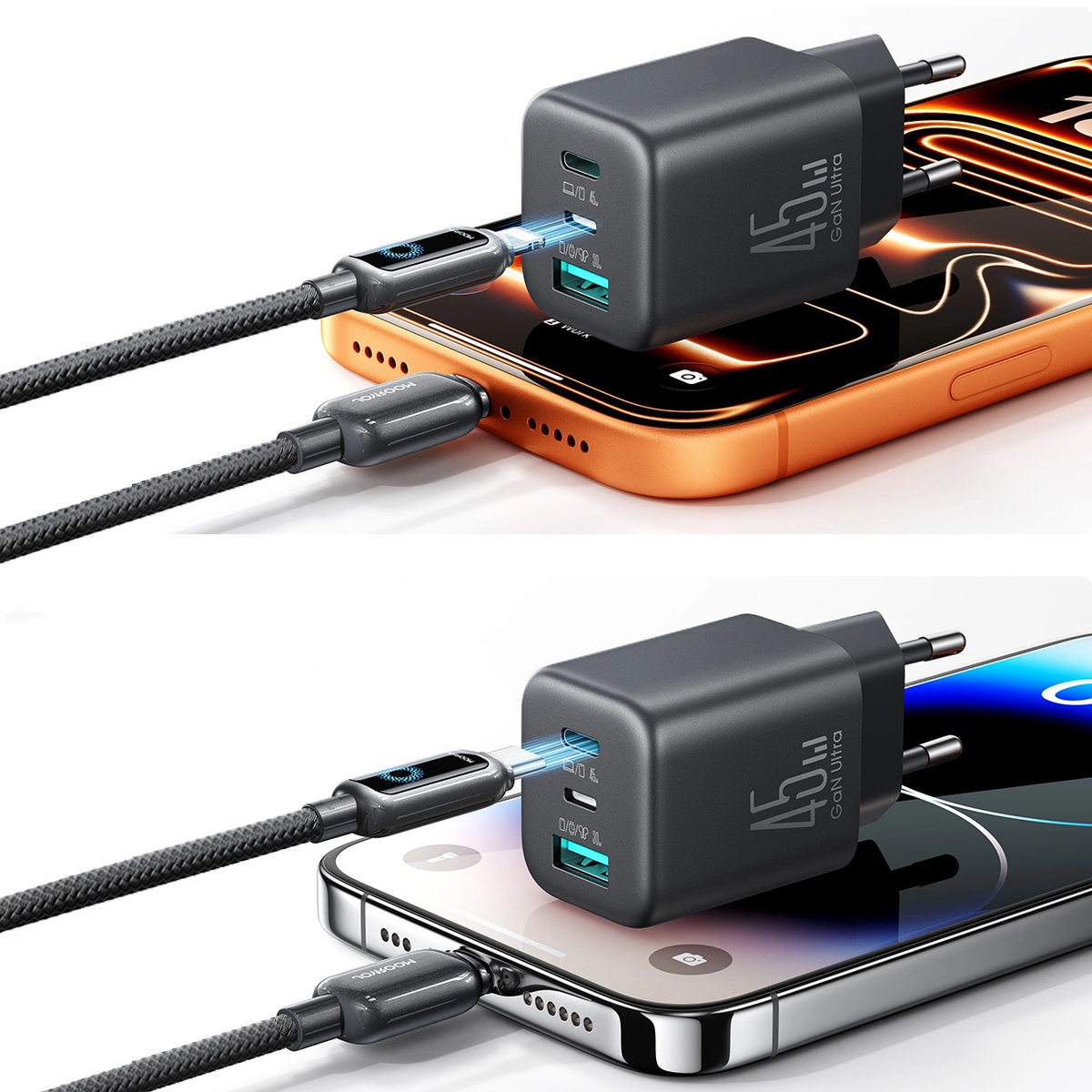 Sieťová nabíjačka Joyroom JR-TO1, 45W, 3A, 1 x Lightning - 1 x USB-A - 1 x USB-C, čierna
