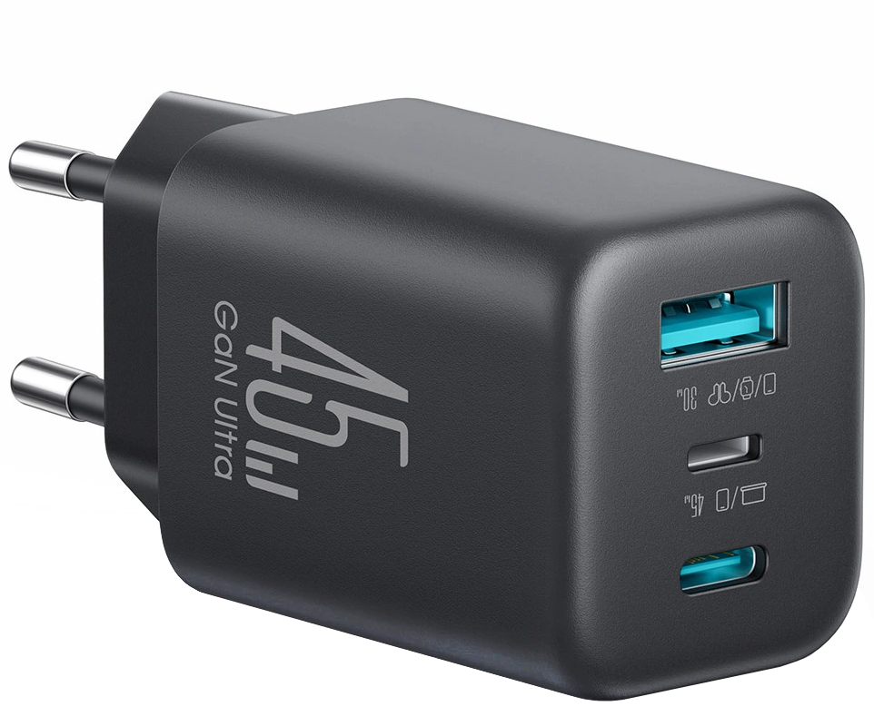Sieťová nabíjačka Joyroom JR-TO1, 45W, 3A, 1 x Lightning - 1 x USB-A - 1 x USB-C, čierna