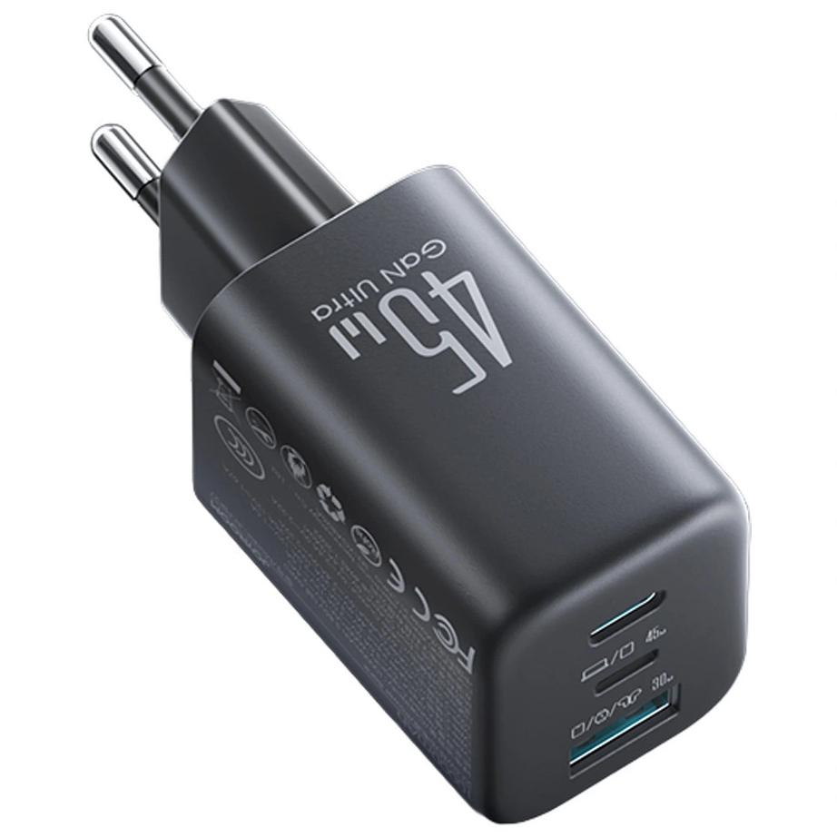 Sieťová nabíjačka Joyroom JR-TO1, 45W, 3A, 1 x Lightning - 1 x USB-A - 1 x USB-C, čierna
