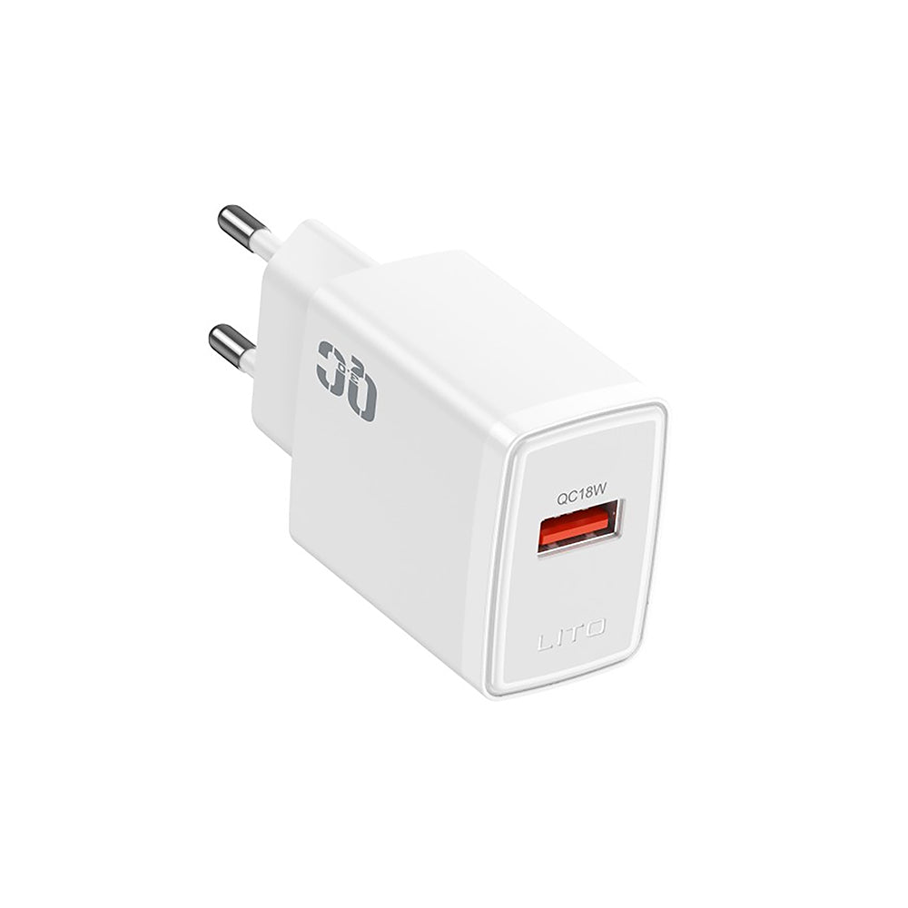 Sieťová nabíjačka Lito LC08, 18W, 3A, 1 x USB-A, Biela
