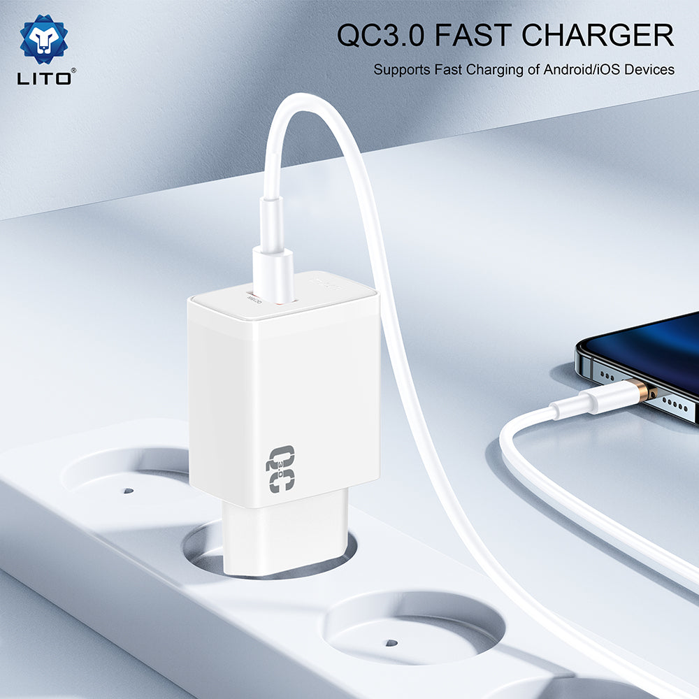 Sieťová nabíjačka Lito LC08, 18W, 3A, 1 x USB-A, Biela