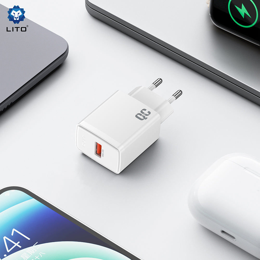 Sieťová nabíjačka Lito LC08, 18W, 3A, 1 x USB-A, Biela