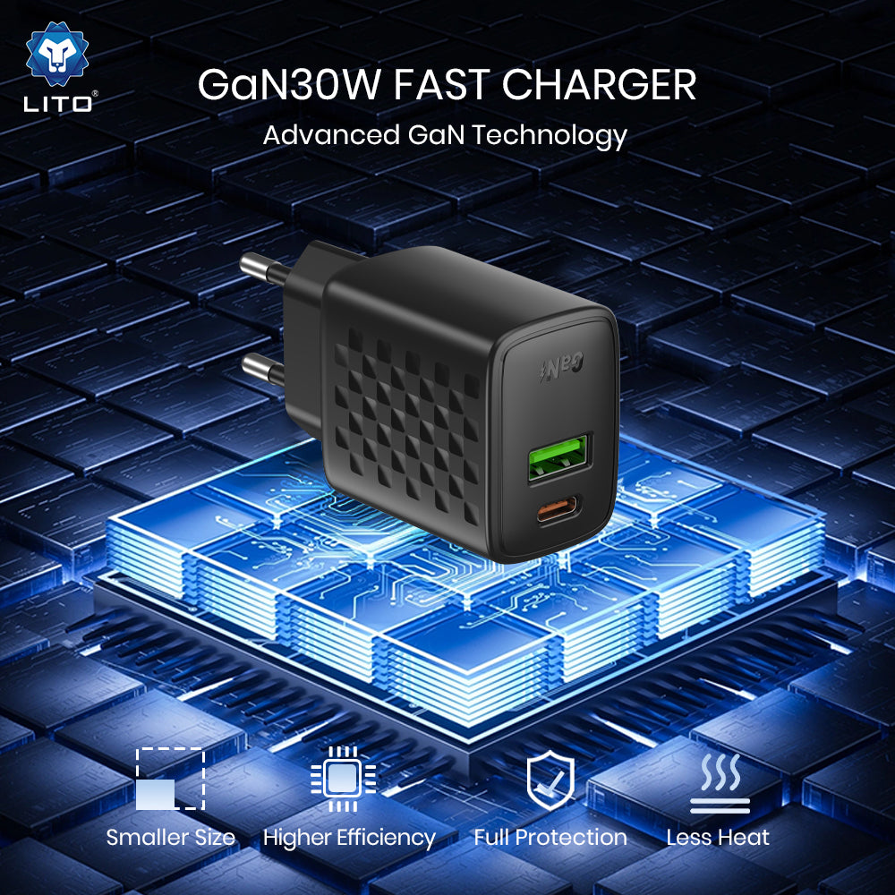 Sieťová nabíjačka Lito LC19, 30W, 3A, 1 x USB-A - 1 x USB-C, Čierna