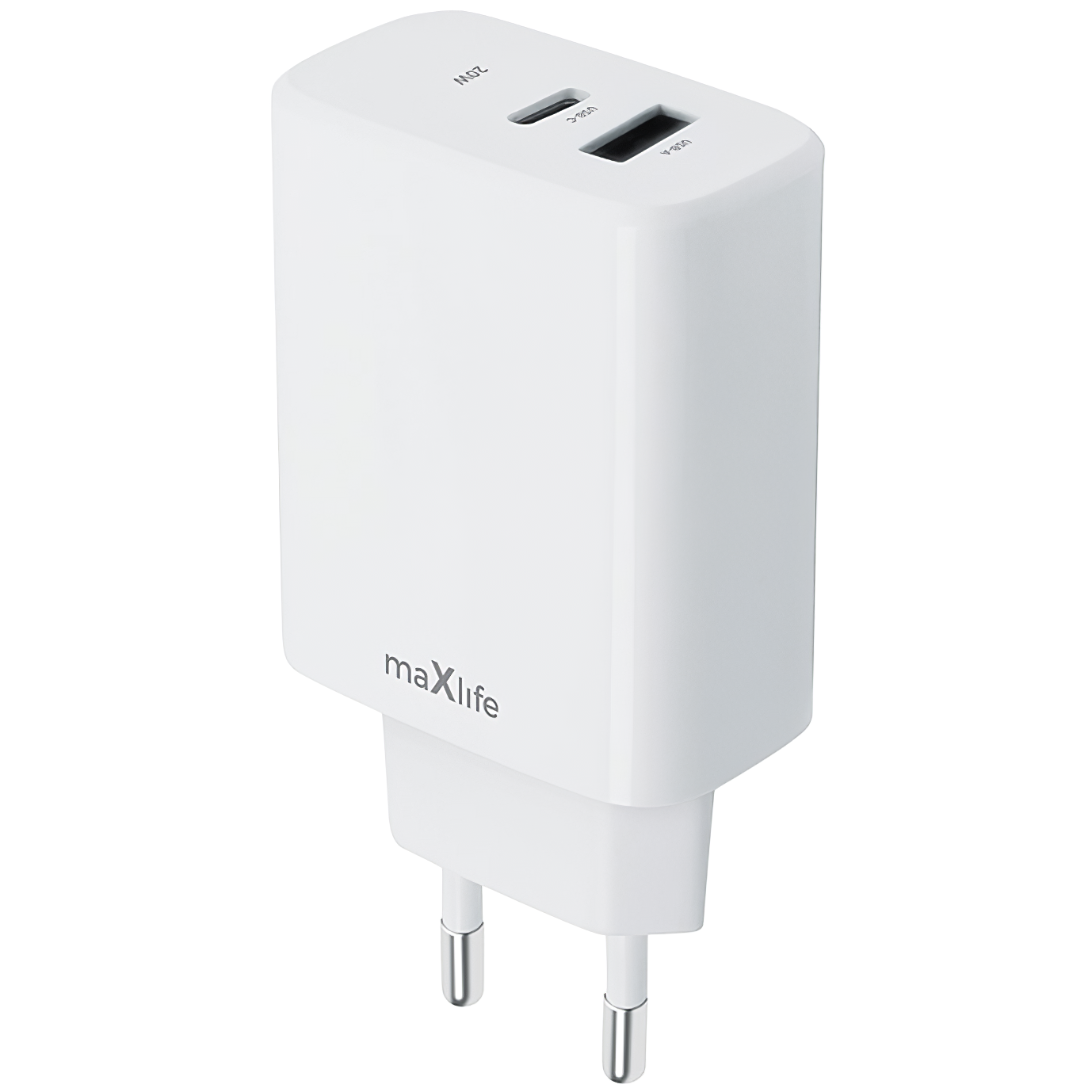 Sieťová nabíjačka MaXlife MXTC-10-20AC, 20 W, 3A, 1 x USB-A - 1 x USB-C, biela