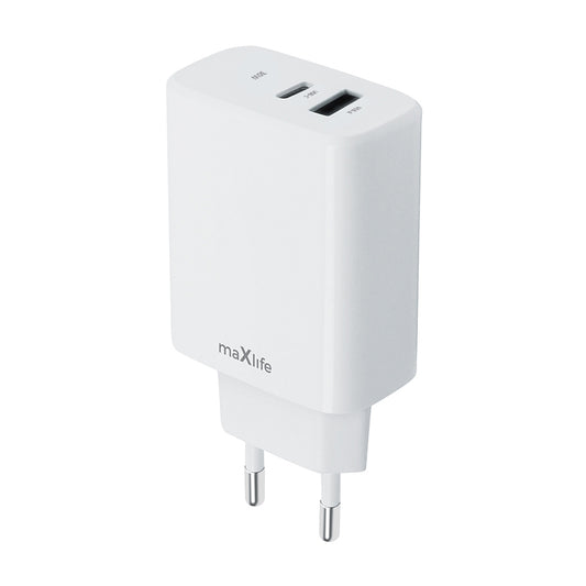 Sieťová nabíjačka MaXlife MXTC-10-30AC, 30 W, 3A, 1 x USB-A - 1 x USB-C, biela