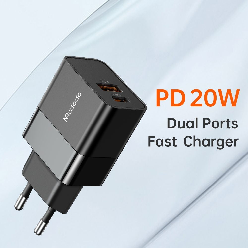 Sieťová nabíjačka McDodo CH-1951 Hydrogen, 20W, 3A, 1 x USB-A - 1 x USB-C, Čierna