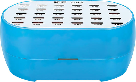 Nabíjačka Relife RL-304M Station Charger RL-304M, 160 W, 2,4 A, 30 x USB-A, modrá