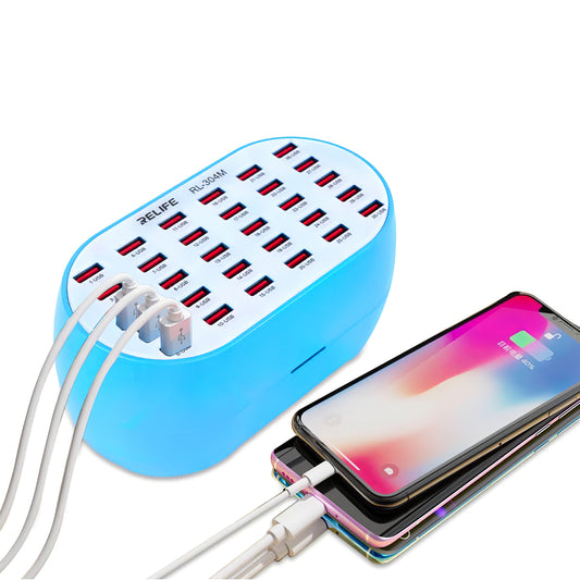 Nabíjačka Relife RL-304M Station Charger RL-304M, 160 W, 2,4 A, 30 x USB-A, modrá