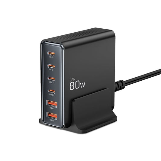 Tech-Protect DC80W Station Charger DC80W, 80W, 3A, 2 x USB-A - 4 x USB-C, čierna