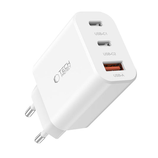 Sieťová nabíjačka Tech-Protect NC30W, 30 W, 3A, 1 x USB-A - 2 x USB-C, biela
