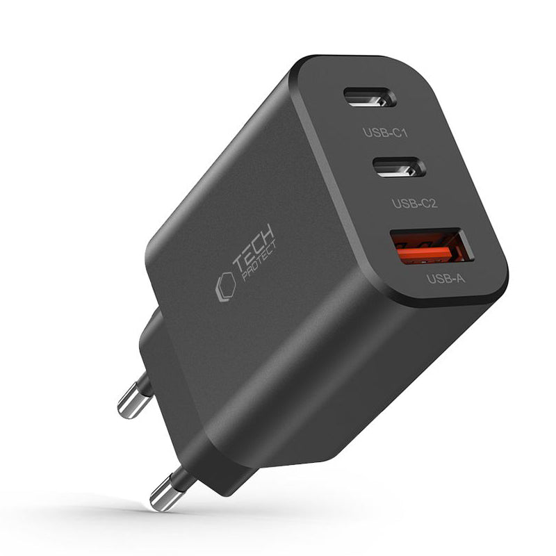 Sieťová nabíjačka Tech-Protect NC30W, 30 W, 3A, 1 x USB-A - 2 x USB-C, čierna