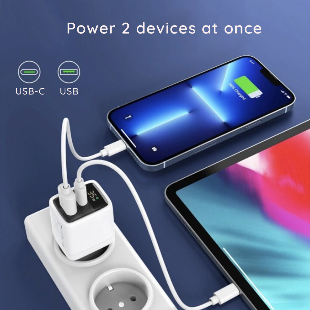Sieťová nabíjačka Techsuit CH3 LEDChargX Display, 35W, 3A, 1 x USB-A - 1 x USB-C, Čierna