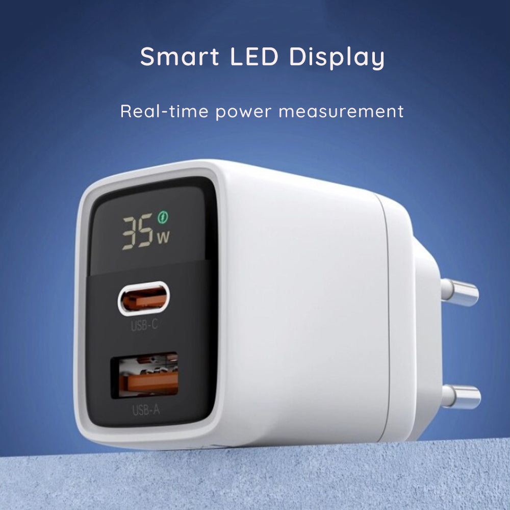 Sieťová nabíjačka Techsuit CH3 LEDChargX Display, 35W, 3A, 1 x USB-A - 1 x USB-C, Čierna