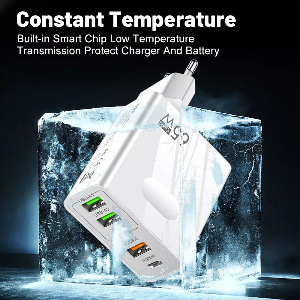 Techsuit CHC1 PentaXPower Network Charger, 25W, 3A, 3 x USB-A - 2 x USB-C, White