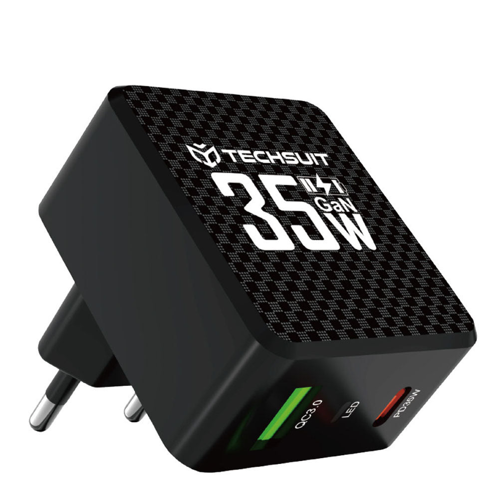 Sieťová nabíjačka Techsuit CHPD173 Tiny, 35W, 3A, 1 x USB-A - 1 x USB-C, čierna