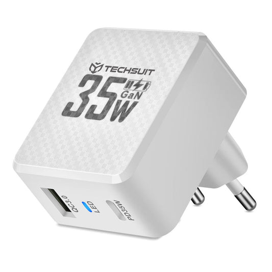 Sieťová nabíjačka Techsuit CHPD173 Tiny, 35W, 3A, 1 x USB-A - 1 x USB-C, Biela