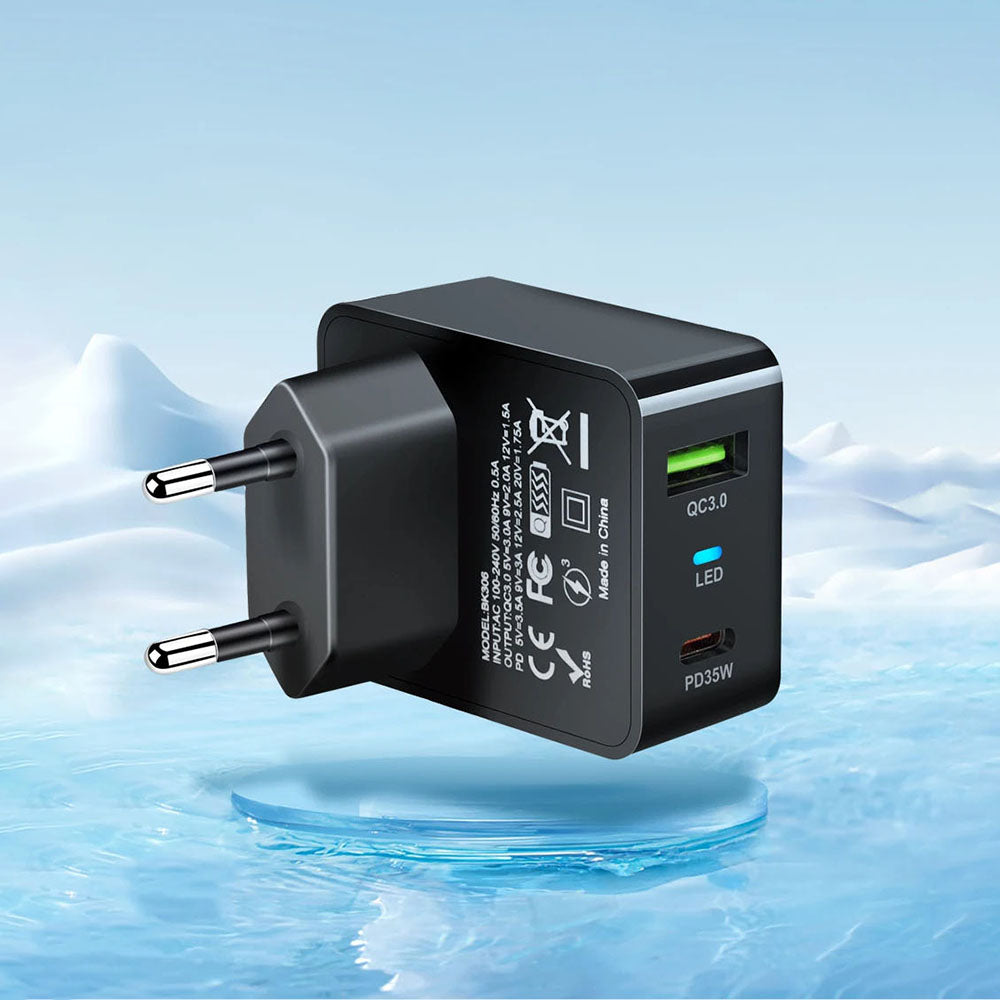 Sieťová nabíjačka Techsuit CHPD173 Tiny, 35W, 3A, 1 x USB-A - 1 x USB-C, Biela