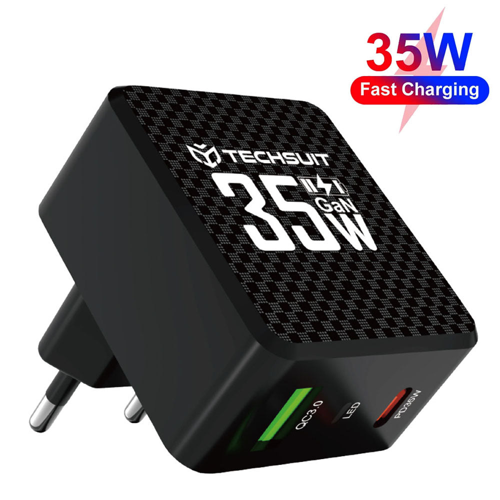 Sieťová nabíjačka Techsuit CHPD173 Tiny, 35W, 3A, 1 x USB-A - 1 x USB-C, čierna