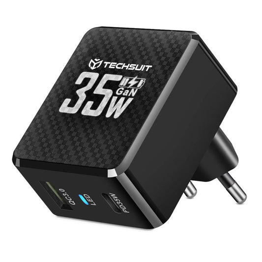 Sieťová nabíjačka Techsuit CHPD173 Tiny, 35W, 3A, 1 x USB-A - 1 x USB-C, čierna
