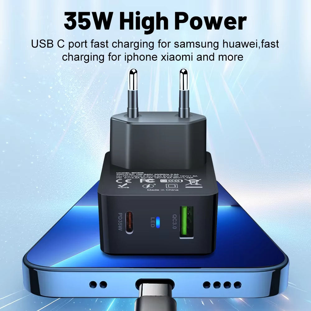 Sieťová nabíjačka Techsuit CHPD173 Tiny, 35W, 3A, 1 x USB-A - 1 x USB-C, čierna