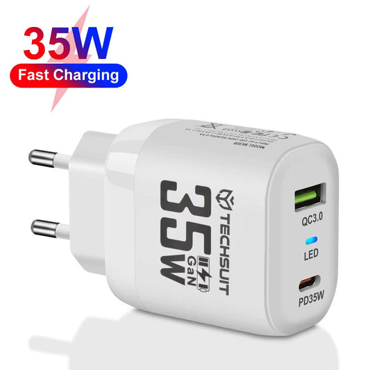 Sieťová nabíjačka Techsuit CHPD174, 35W, 3A, 1 x USB-A - 1 x USB-C, Biela