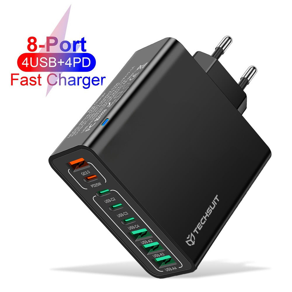 Sieťová nabíjačka Techsuit CHPD224, 65W, 3.25A, 4 x USB-A - 4 x USB-C, Čierna