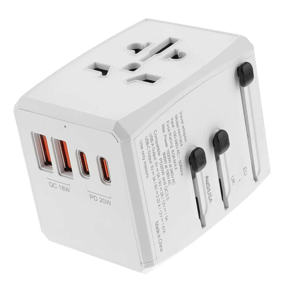 Sieťová nabíjačka Techsuit HHT904-W2 Travel, 20W, 3A, 2 x USB-A - 2 x USB-C, Biela