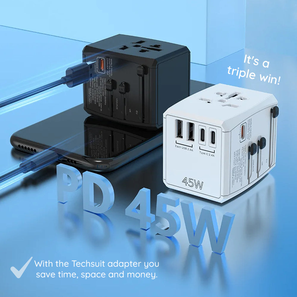 Sieťová nabíjačka Techsuit HHT905 Travel, 45W, 3A, 2 x USB-A - 2 x USB-C, Čierna