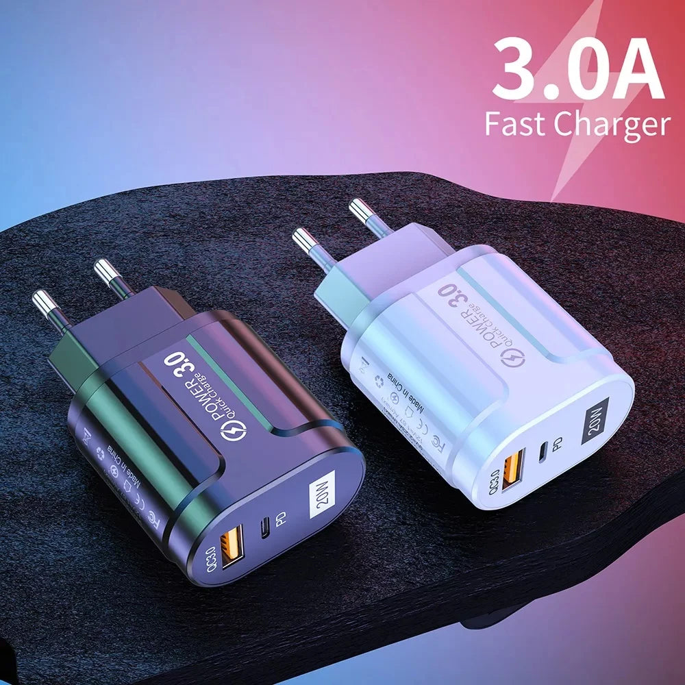 Sieťová nabíjačka Techsuit Premium, 20W, 3A, 1 x USB-A - 1 x USB-C, Biela