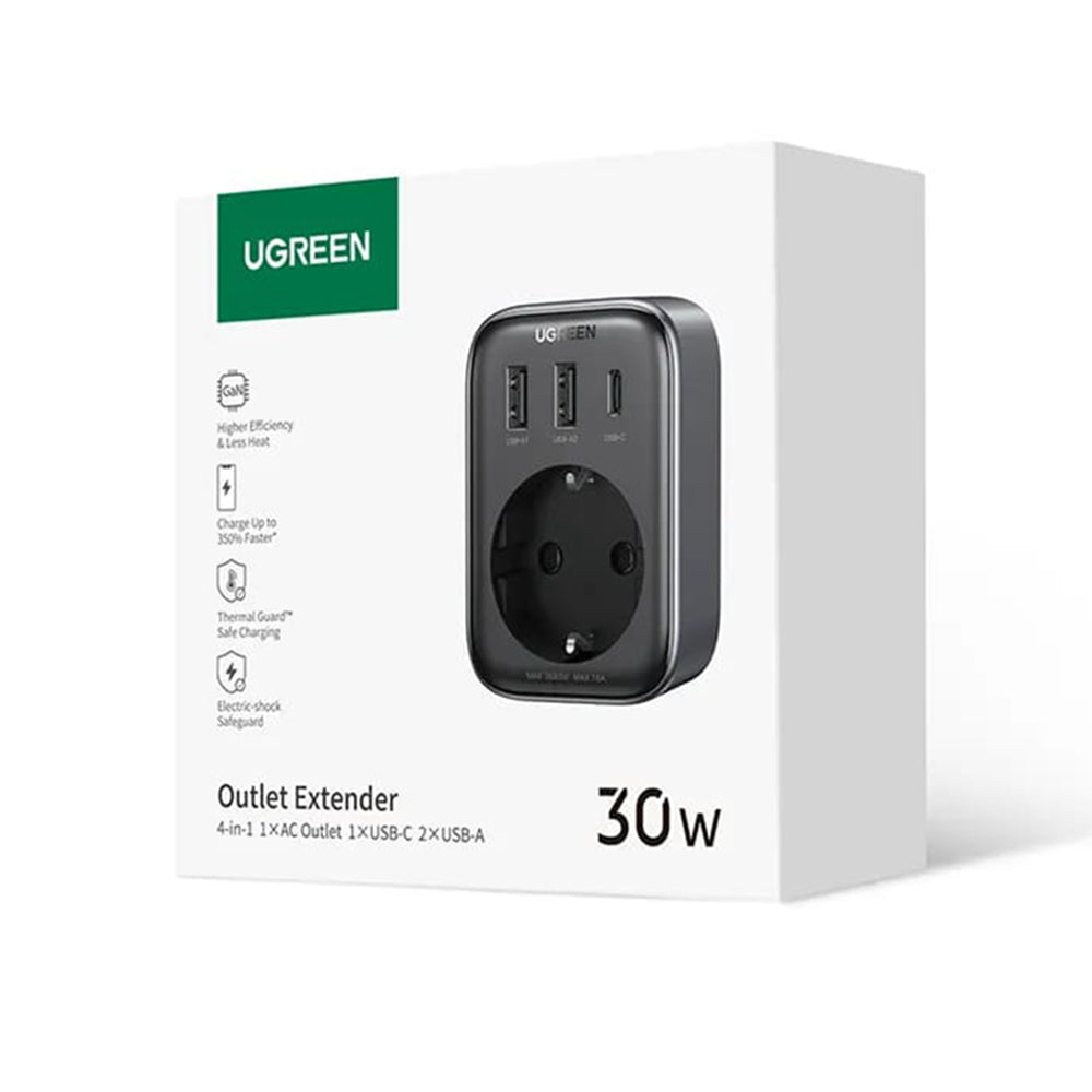 Sieťová nabíjačka UGREEN 15289 US, 30W, 3A, 2 x USB-A - 1 x USB-C - 1 x Schuko, Čierna