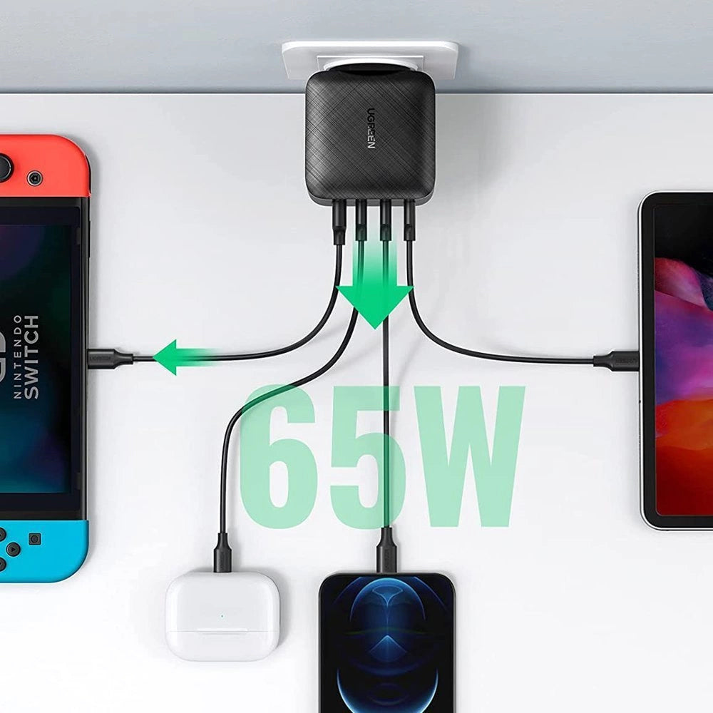Sieťová nabíjačka UGREEN CD104, 65 W, 3A, 1 x USB-A - 3 x USB-C, čierna