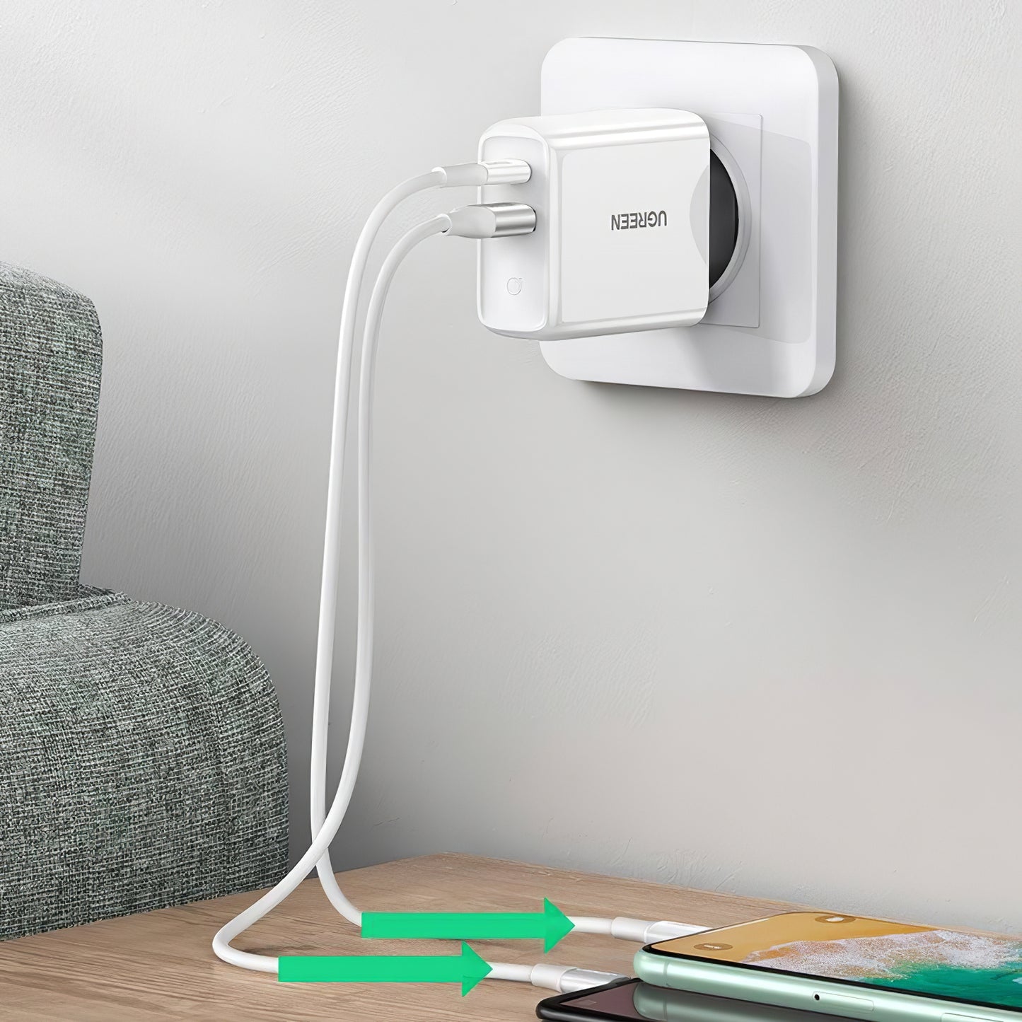 Sieťová nabíjačka UGREEN CD170, 36 W, 3A, 1 x USB-A - 1 x USB-C, biela