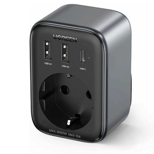 Sieťová nabíjačka UGREEN CD314, 30 W, 3A, 2 x USB-A - 1 x USB-C - 1 x Schuko, čierna