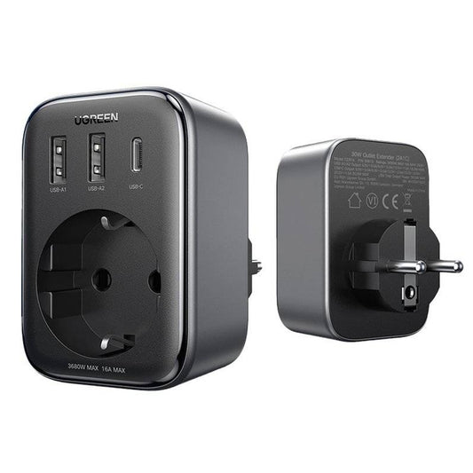 Sieťová nabíjačka UGREEN CD314, 30 W, 3A, 2 x USB-A - 1 x USB-C - 1 x Schuko, čierna
