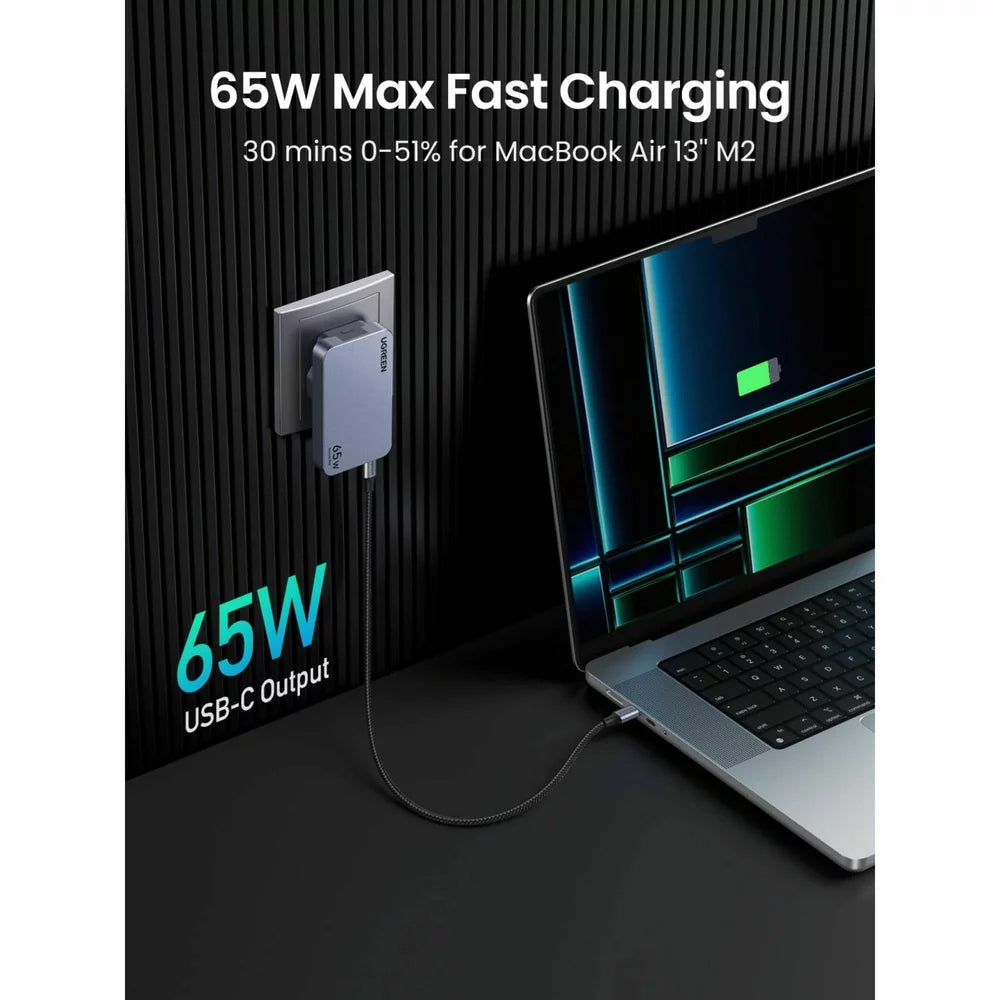 Sieťová nabíjačka UGREEN X753 Nexode Pro, 65 W, 3A, 1 x USB-A - 2 x USB-C, sivá
