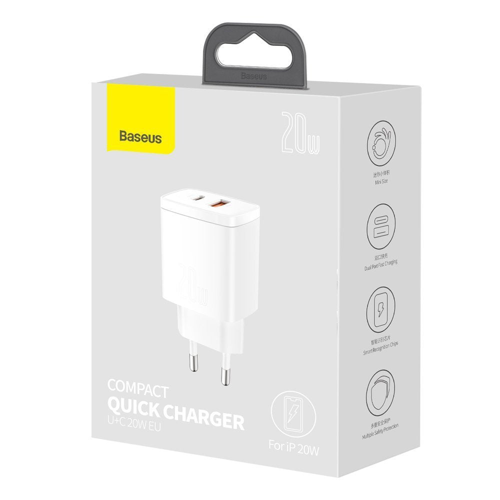 Sieťová nabíjačka Baseus Compact, 20 W, 3A, 1 x USB-A - 1 x USB-C, biela CCXJ-B02