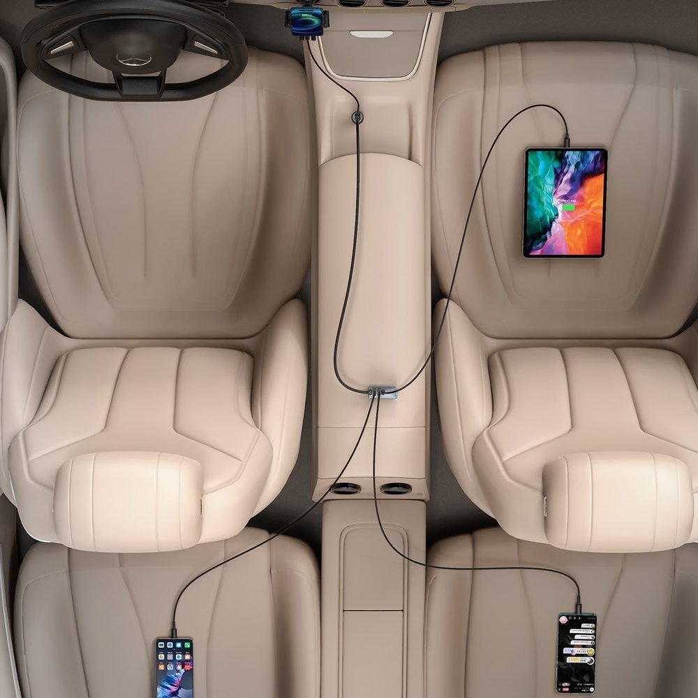 Auto nabíjačka Baseus Share Together, 120W, 3A, 2 x USB-A - 2 x USB-C, Sivá CCBT-A0G