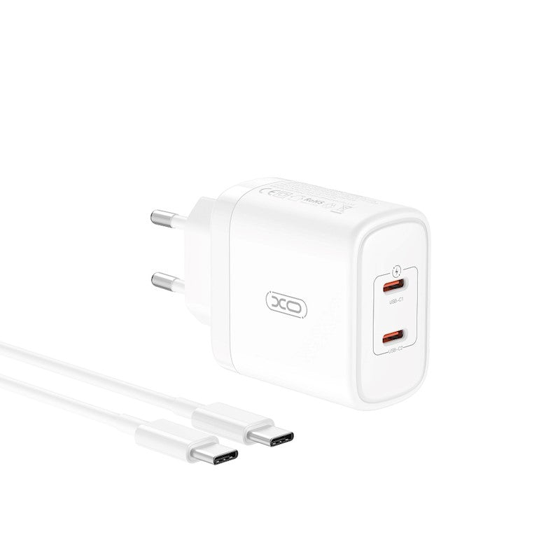 XO Design CE08, 50 W, 3A, 2 x USB-C, biela