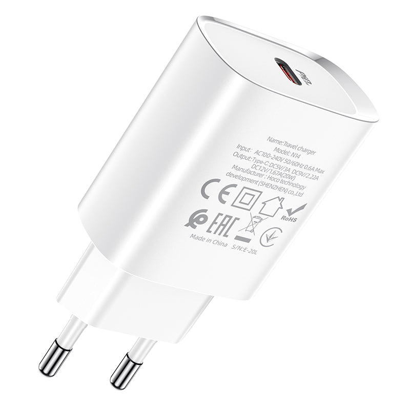 Sieťová nabíjačka HOCO N14, 20 W, 3A, 1 x USB-C, biela
