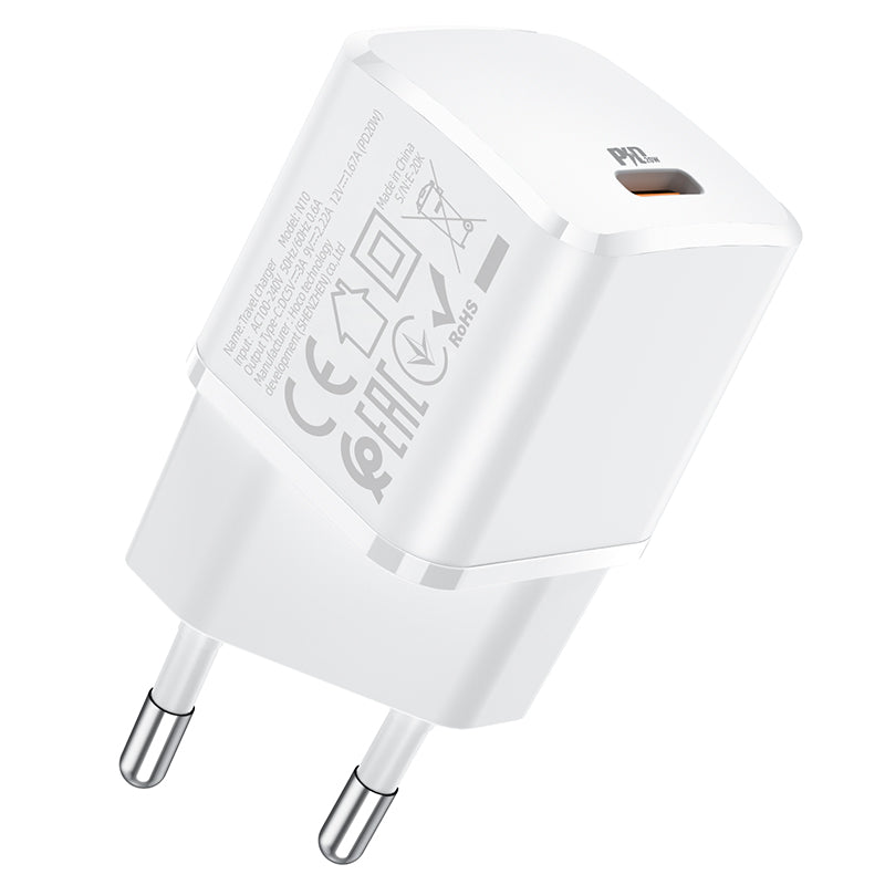 Sieťová nabíjačka HOCO N10, 20 W, 3A, 1 x USB-C, biela