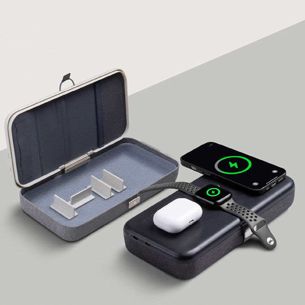 Bezdrôtová nabíjacia stanica Edizard PowerCube 3v1, 65W, 3.25A, 1 x USB-C, Sivá