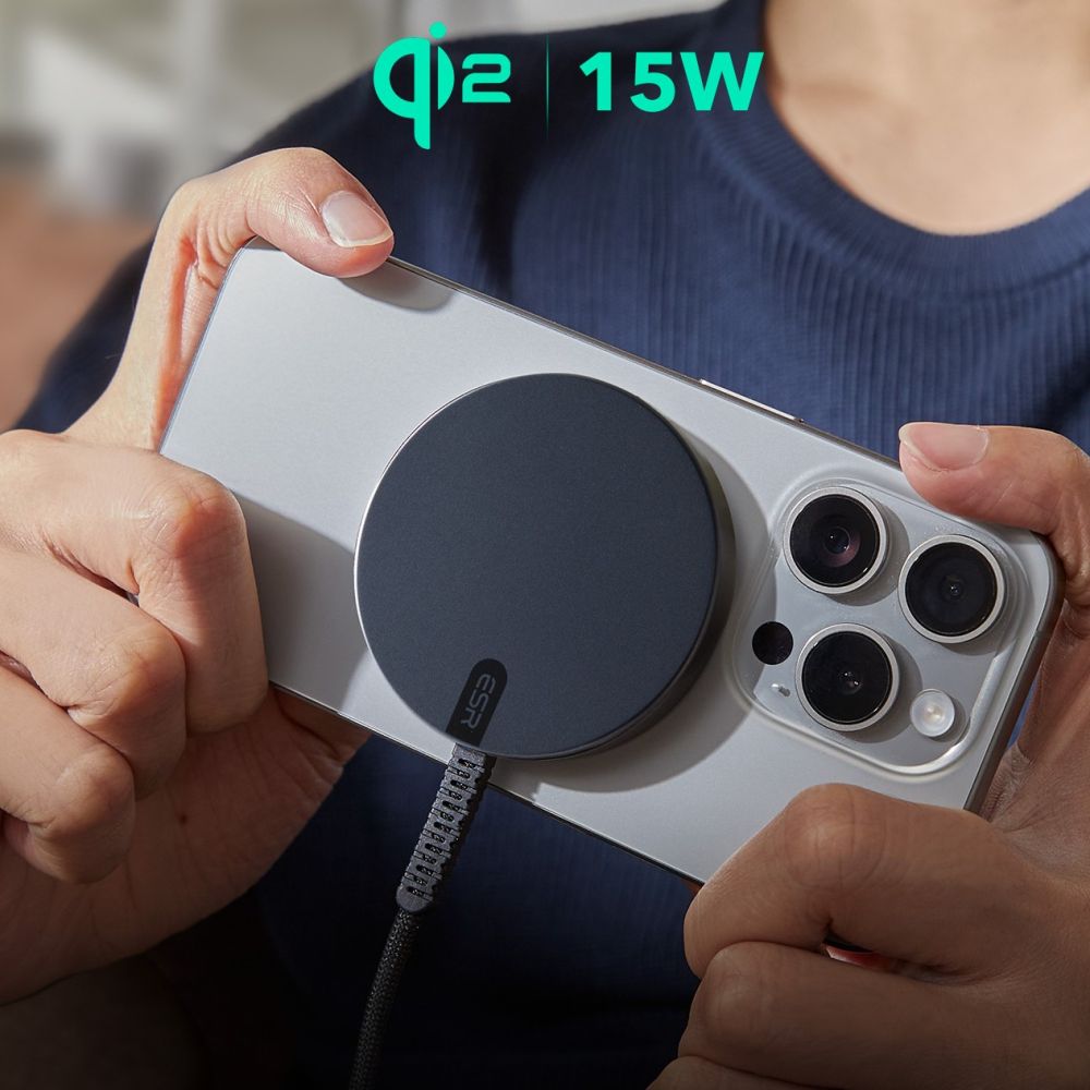 Bezdrôtová sieťová nabíjačka ESR HaloLock, 15W, 1.67A, Čierna