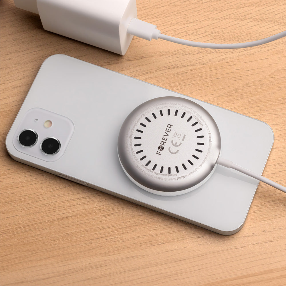 Bezdrôtová sieťová nabíjačka Forever MAWC-300, 15 W, 1,67 A, strieborná