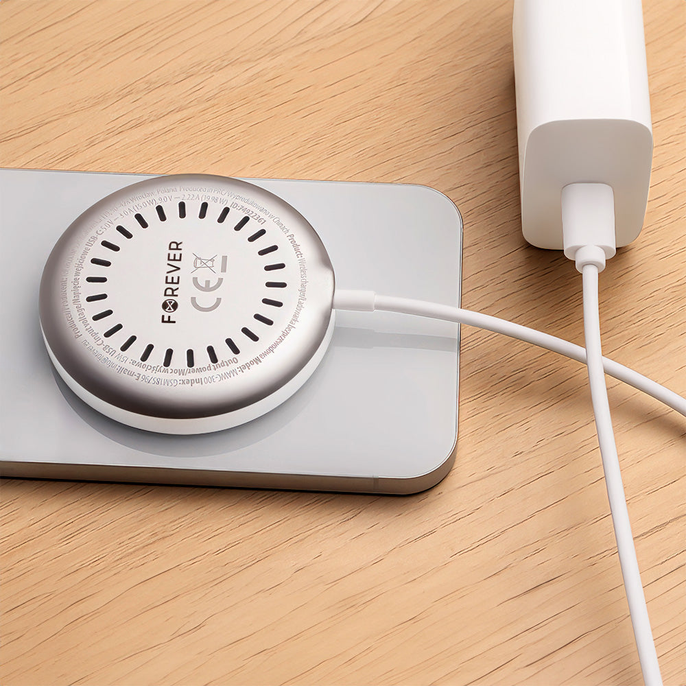 Bezdrôtová sieťová nabíjačka Forever MAWC-300, 15 W, 1,67 A, strieborná