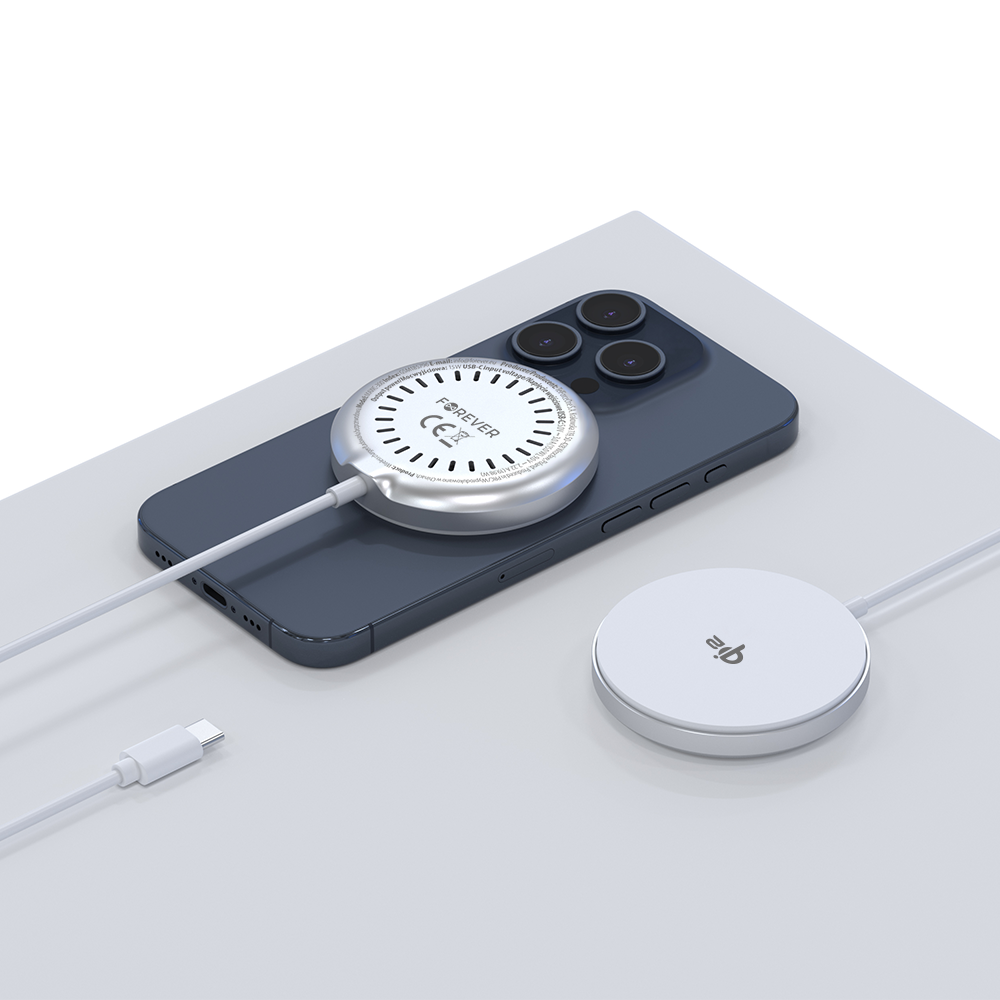 Bezdrôtová sieťová nabíjačka Forever MAWC-300, 15 W, 1,67 A, strieborná