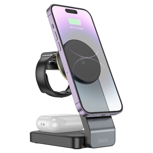 Bezdrôtová sieťová nabíjačka HOCO CQ3 3v1, 15W, 1.67A, Čierna