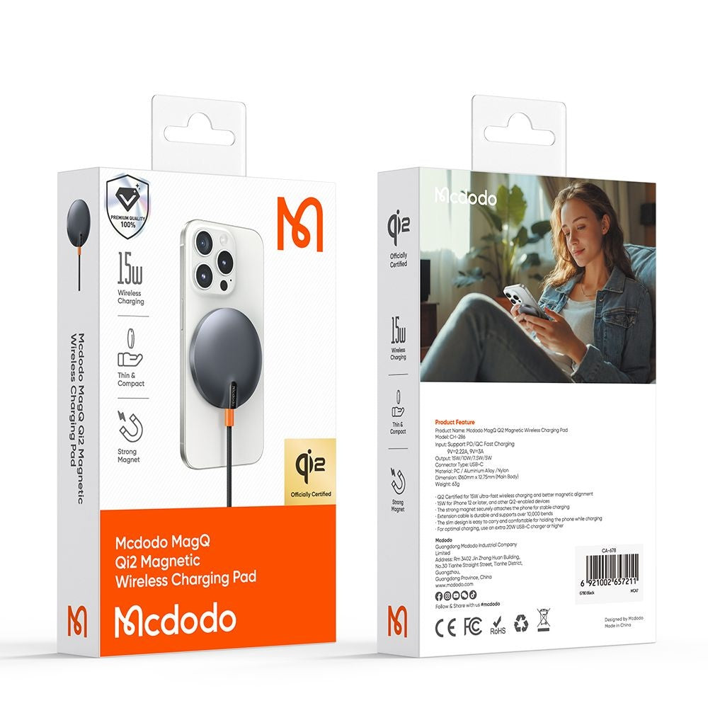 Bezdrôtová sieťová nabíjačka McDodo CH-2860 MagQ, 15W, 1.67A, Čierna