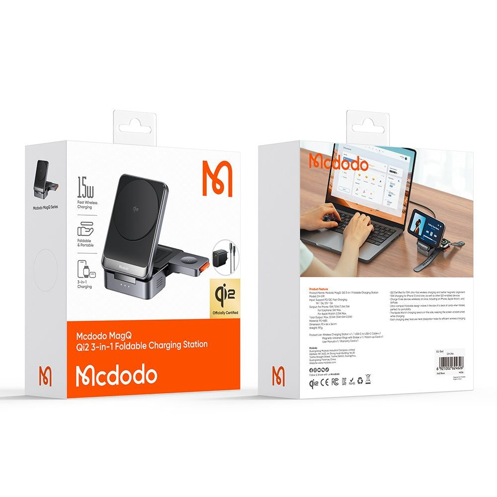Bezdrôtová nabíjačka McDodo CH-5192 3v1, 22.5W, 1.67A, Sivá