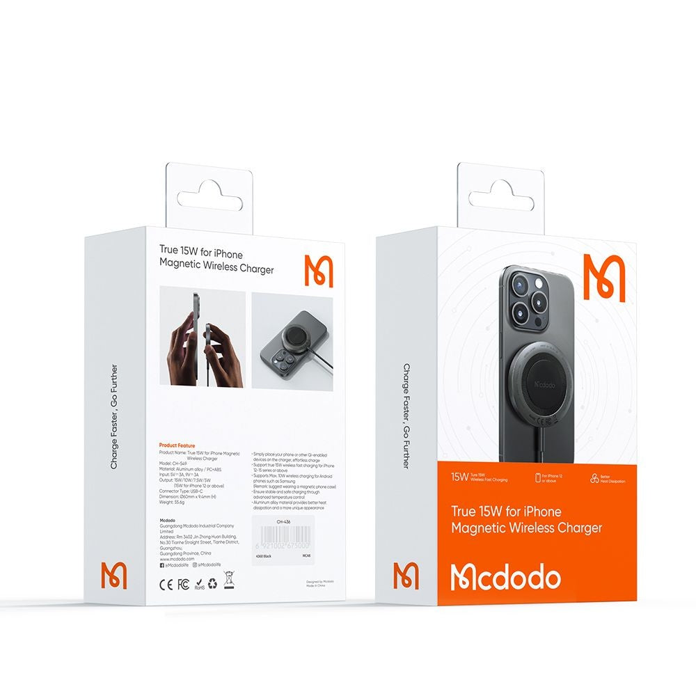 Bezdrôtová sieťová nabíjačka McDodo CH-5490, 15W, 1.67A, Čierna