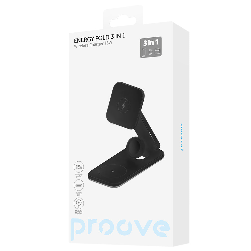 Bezdrôtová nabíjačka Proove Energy Fold 3v1, 15W, 1.67A, Čierna WSEF15010001